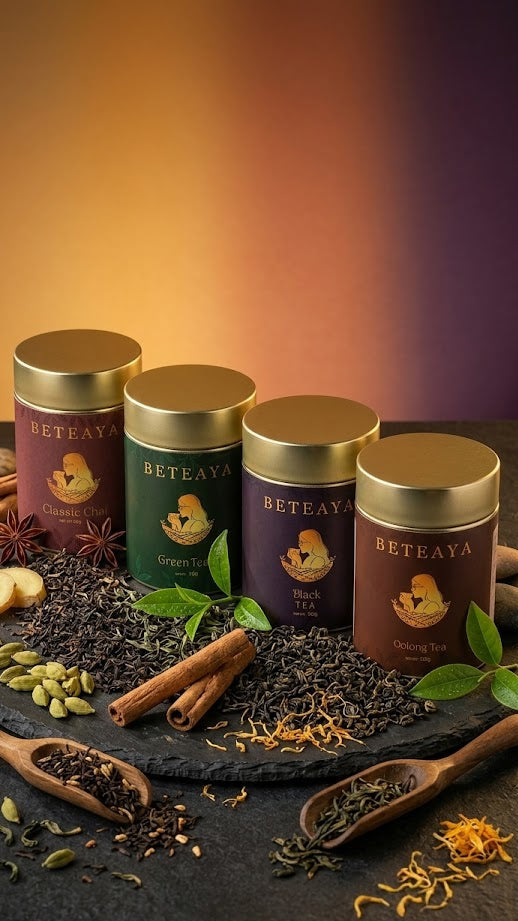 Assam Tea Tasting Box – 4 Blends, 50g Each | BETEAYA | Perfect Tea Gift